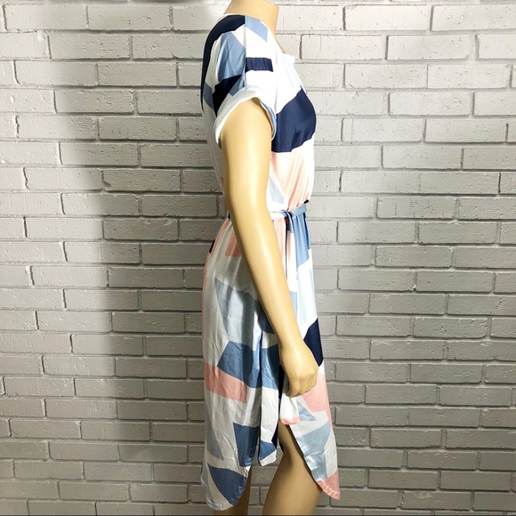 🦄Poptem V-Neck Geometric Pattern BeltedMidi Dress - Picture 7 of 8